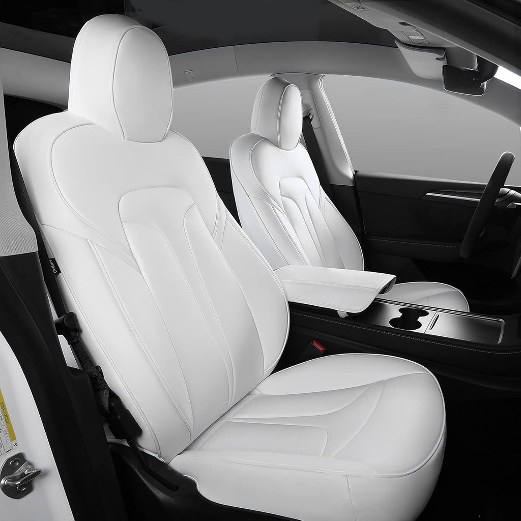 White PU Leather Car Seat Cover for Tesla Model Y 2020 2021 W5620