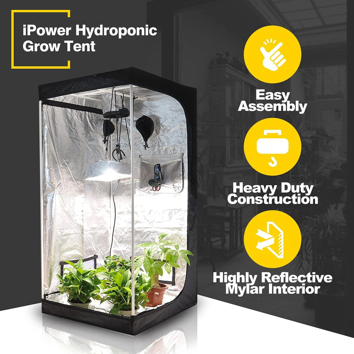 32" x 32" x 63" Grow Tent with Floor Tray, Black Pack of 2 J158