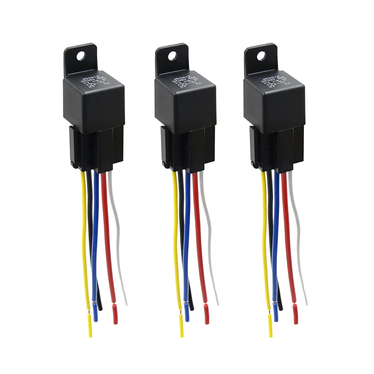 3pcs 5 Pin DC 36V 40A Car Motor Relay with Harness O18982