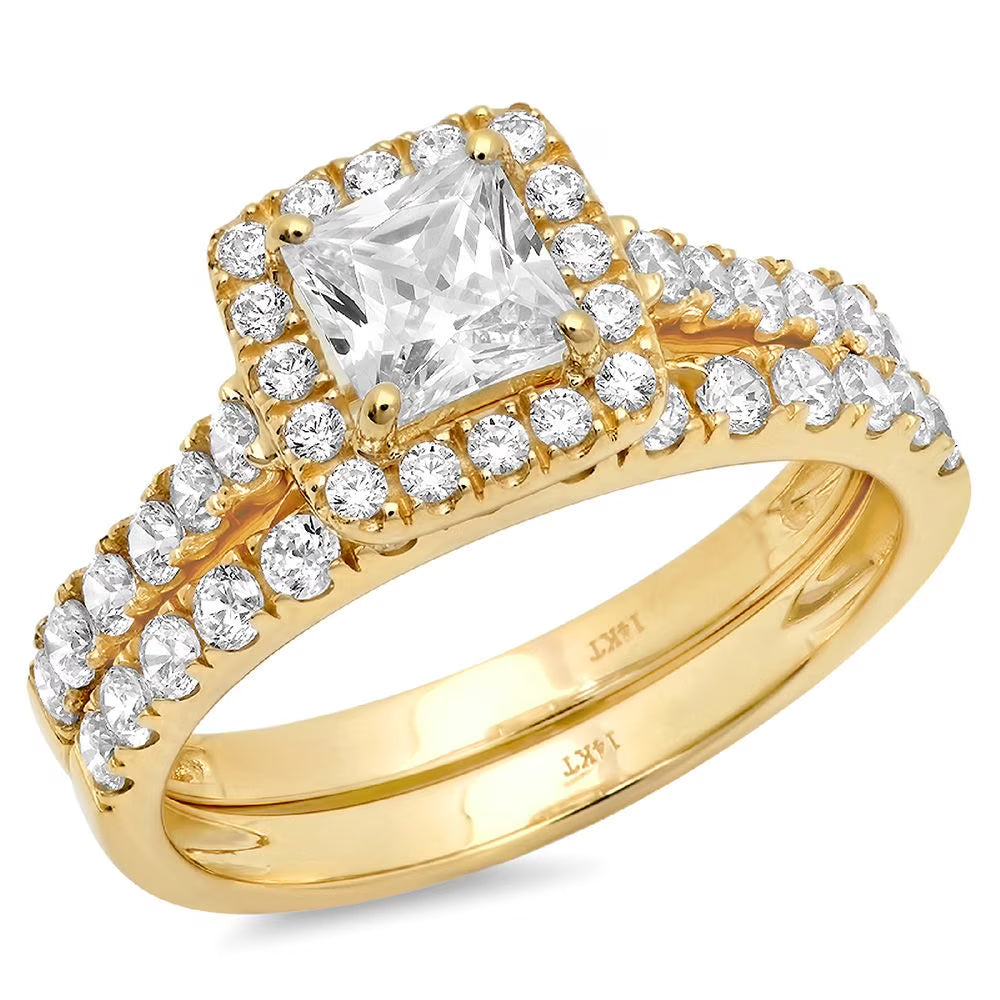 18K Yellow Gold Halo Engagement Ring Set B37628