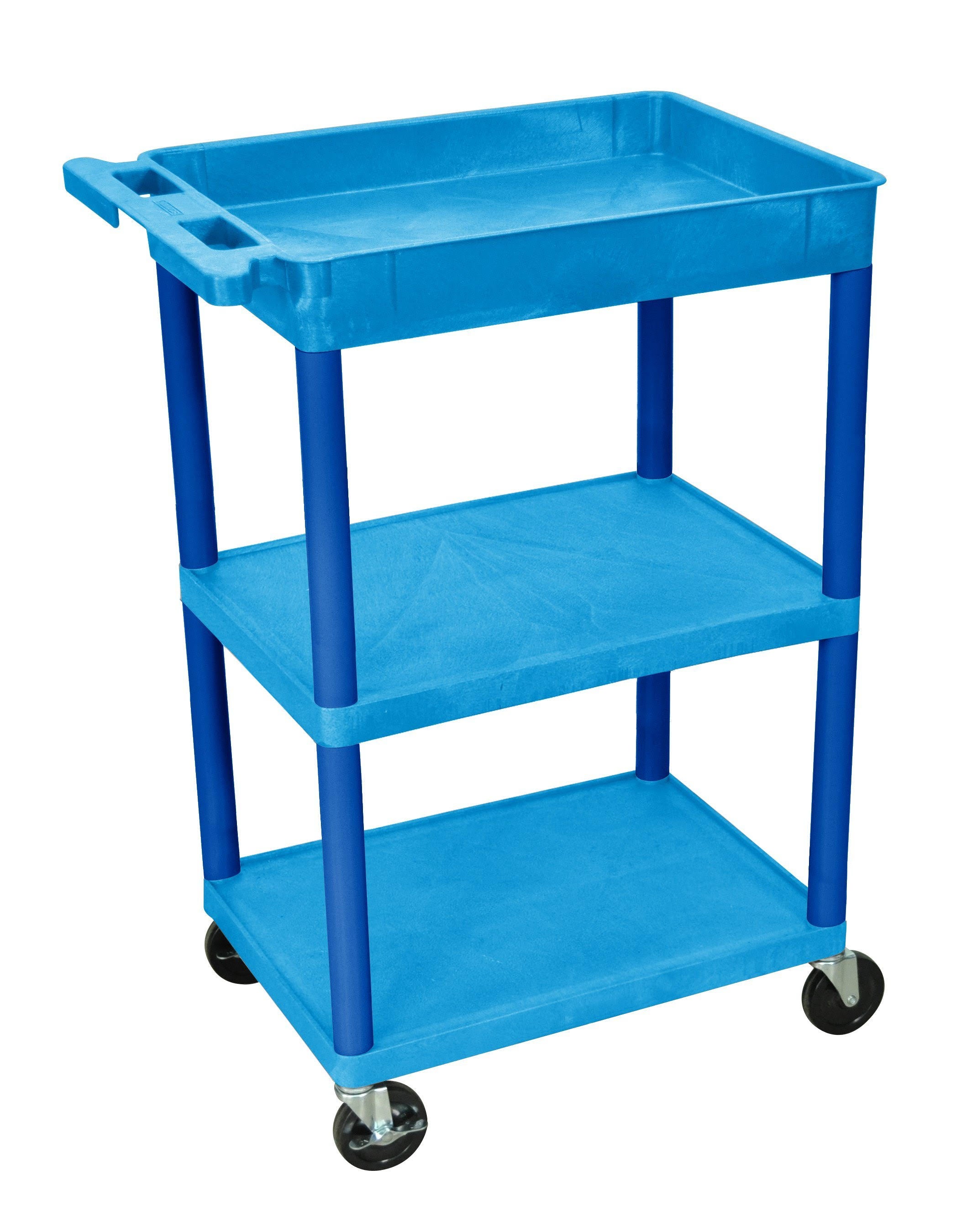 Blue Tub Top and Flat Shelf Cart A4716