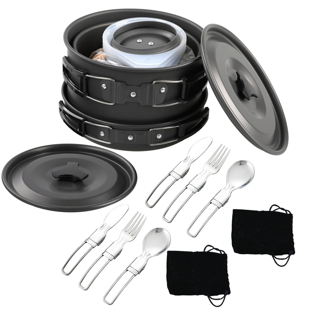 Non-Stick Camping Cookware Mess Kit with Pot, Pan, and Kettle K295