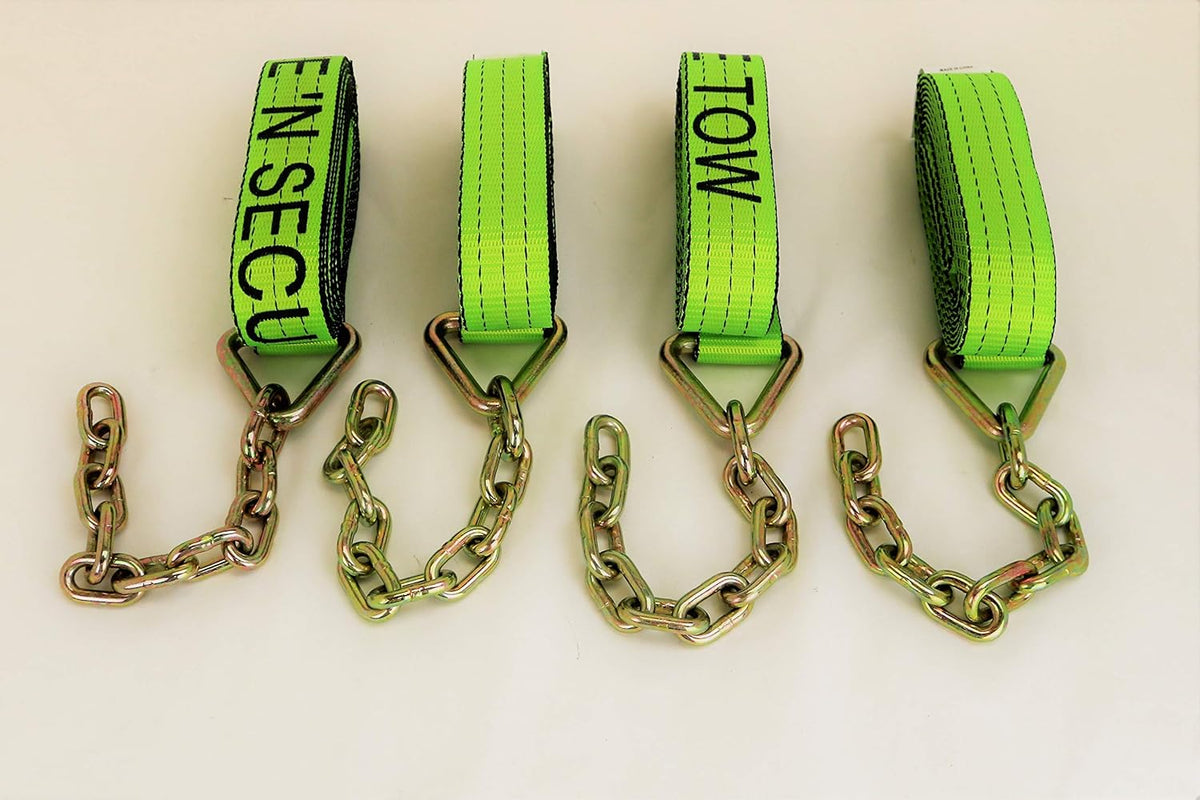4 Pack 2" X 14' Heavy Duty Strap with 12" Chain Tail A100228
