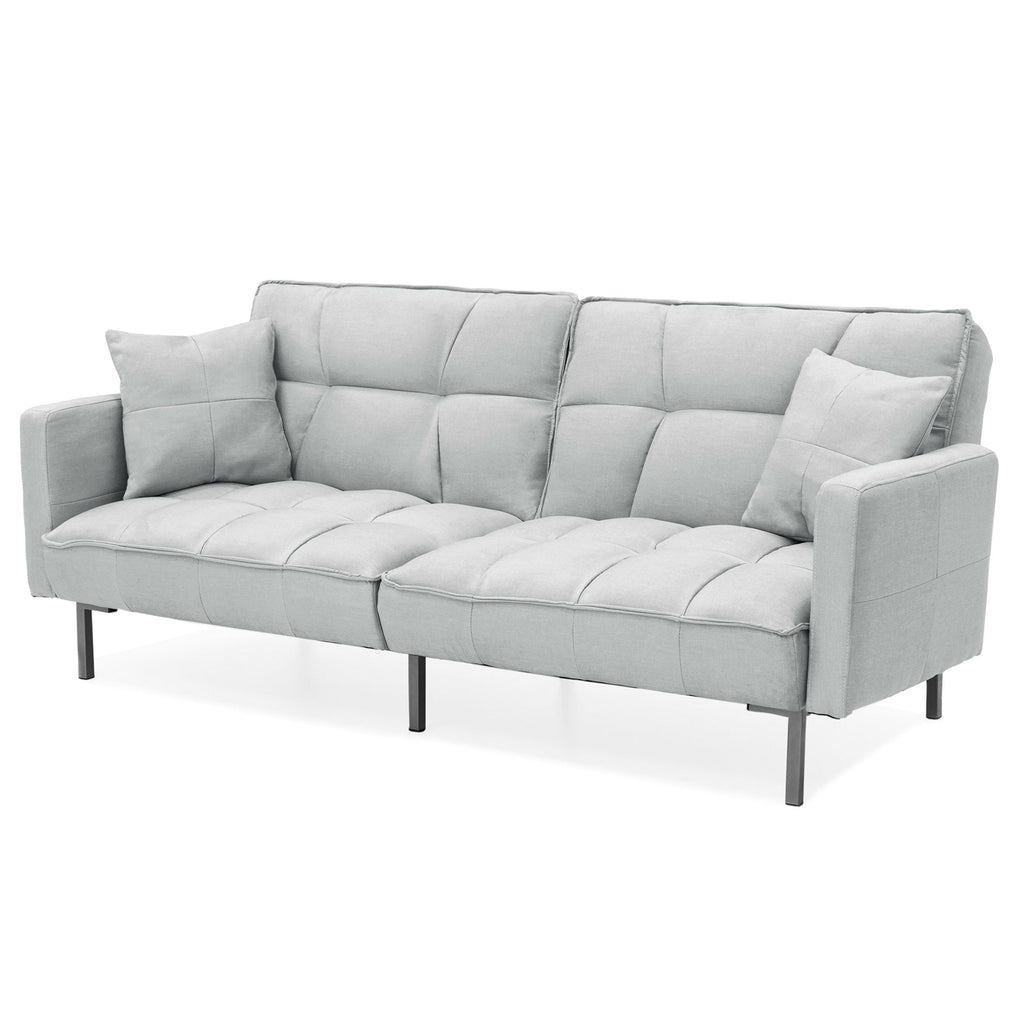 Gray Linen Convertible Futon with 2 Pillows X1724