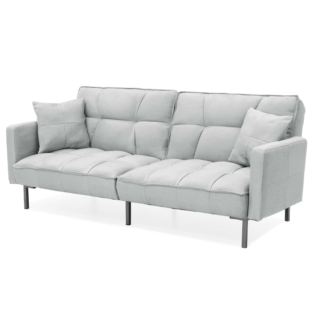 Gray Linen Convertible Futon with 2 Pillows X1724