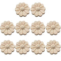 10-Packs Wood Carved Onlays Appliques Unpainted Wood Rosettes Furniture Decals 6cm H688