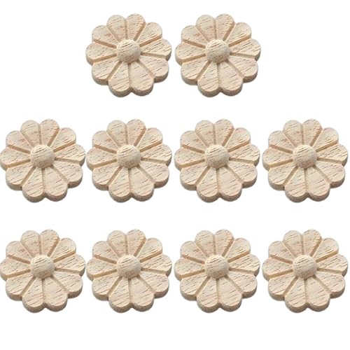10-Packs Wood Carved Onlays Appliques Unpainted Wood Rosettes Furniture Decals 6cm H688