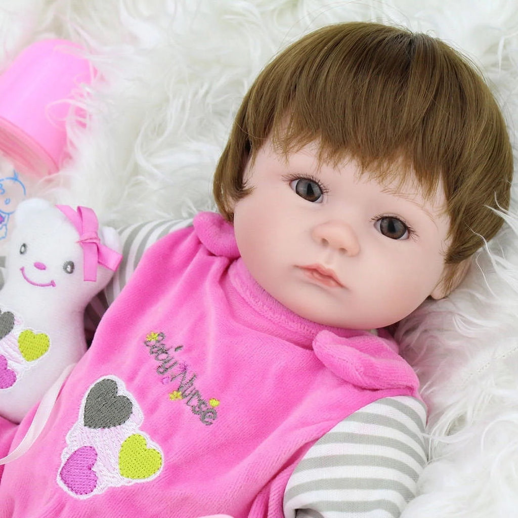 18" Handmade Reborn Silicone Vinyl Baby Doll with Hair R499