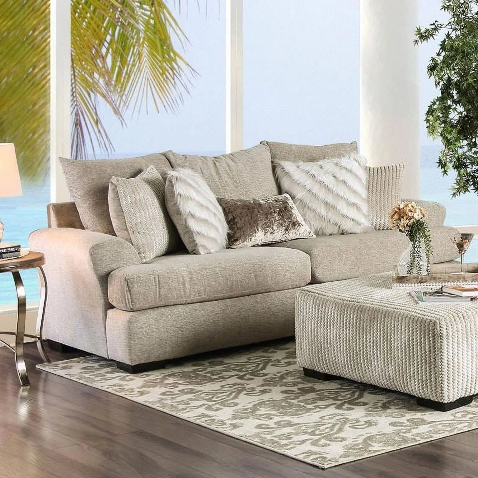 Beige Fabric Living Room Set 3pcs J571366