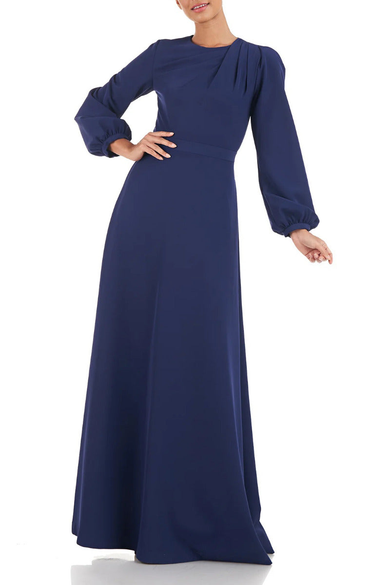 Crew Neck Long Sleeve A-Line Stretch Crepe Dress W345