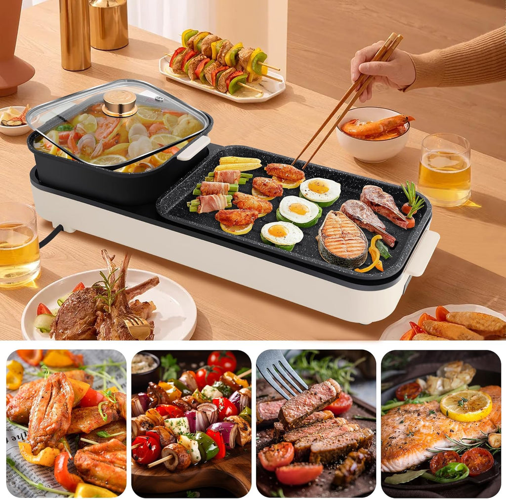 2 in 1 Electric Hot Pot with Grill, Non-Stick Removable Plate H48096