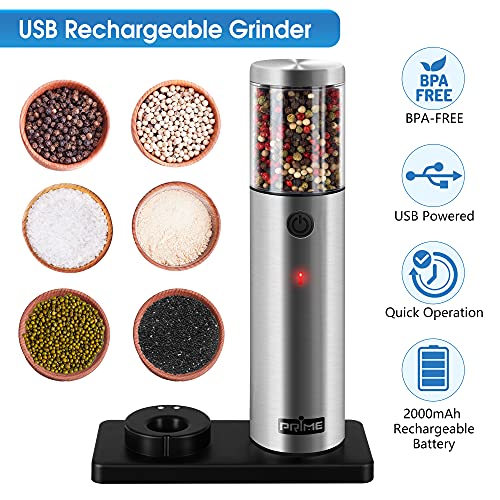 Electric Salt and Pepper Grinder Set, 2 Mills, Rechargeable, Stainless Steel E8555