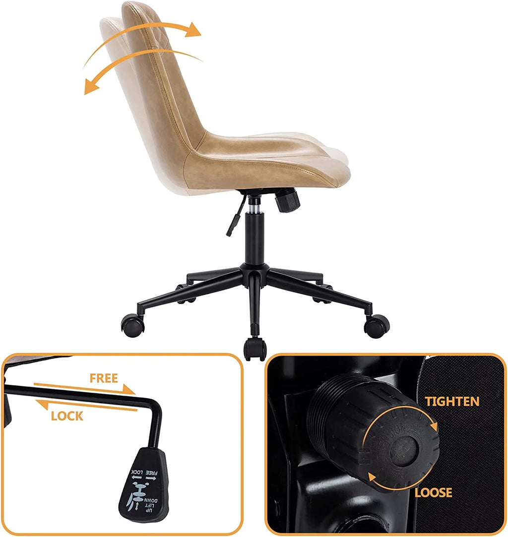 Camel Faux Leather Swivel Desk Chair with Wheels B787721