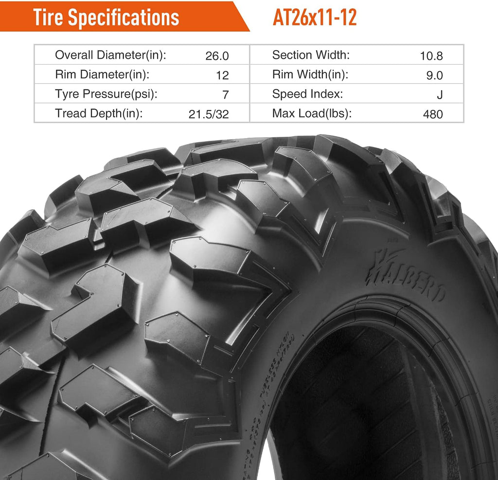 26x9-12 & 26x11-12 6PR All Terrain ATV UTV Off-Road Tires (Set of 4) O331967