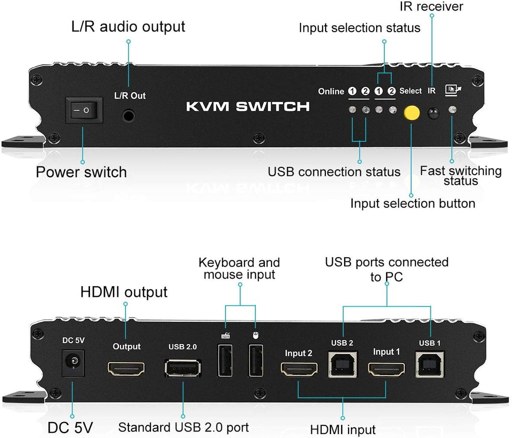 2 Input 1 Output 4K HDMI KVM Switch with 2 KVM Cables D430