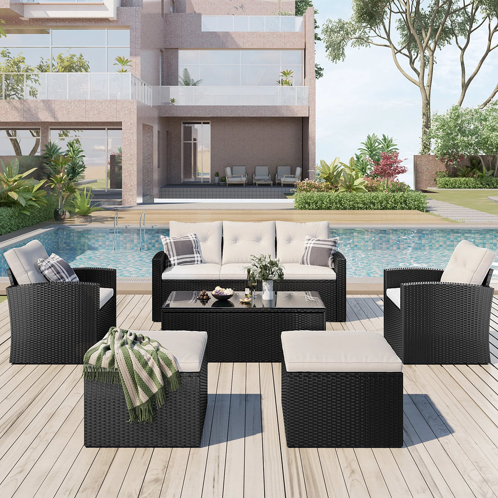 Black Wicker Patio Outdoor Sectional Set with Coffee Table and Removable Cushions E82667