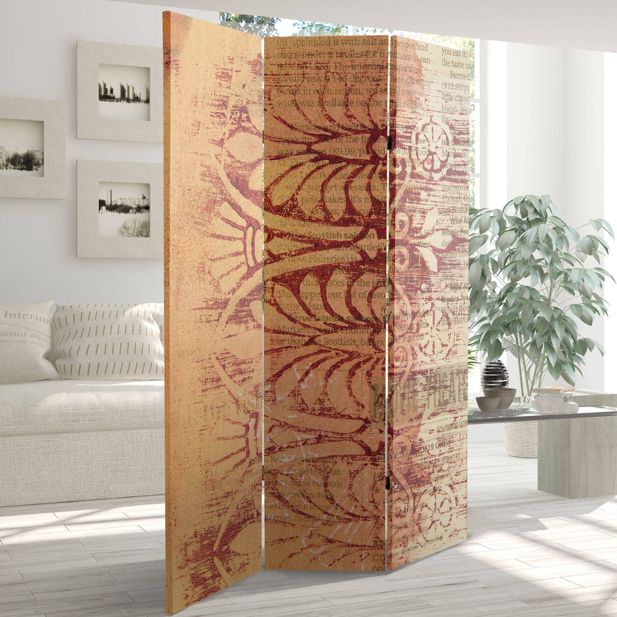 Rust/Gold Canvas Room Divider W54806