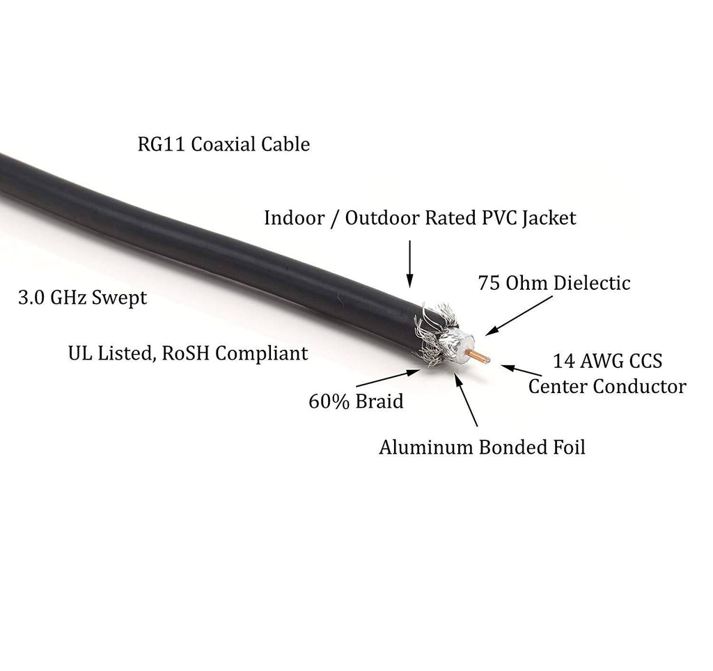 100 Foot RG-11 Coaxial Cable with F Type Connector W317