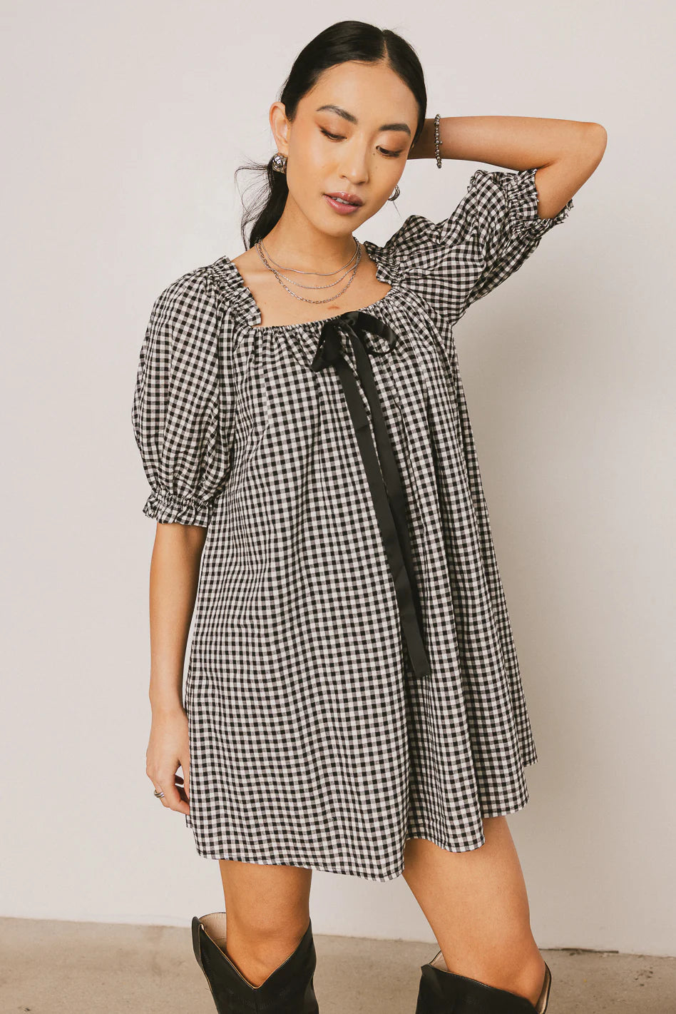 Black Gingham Mini Dress S660