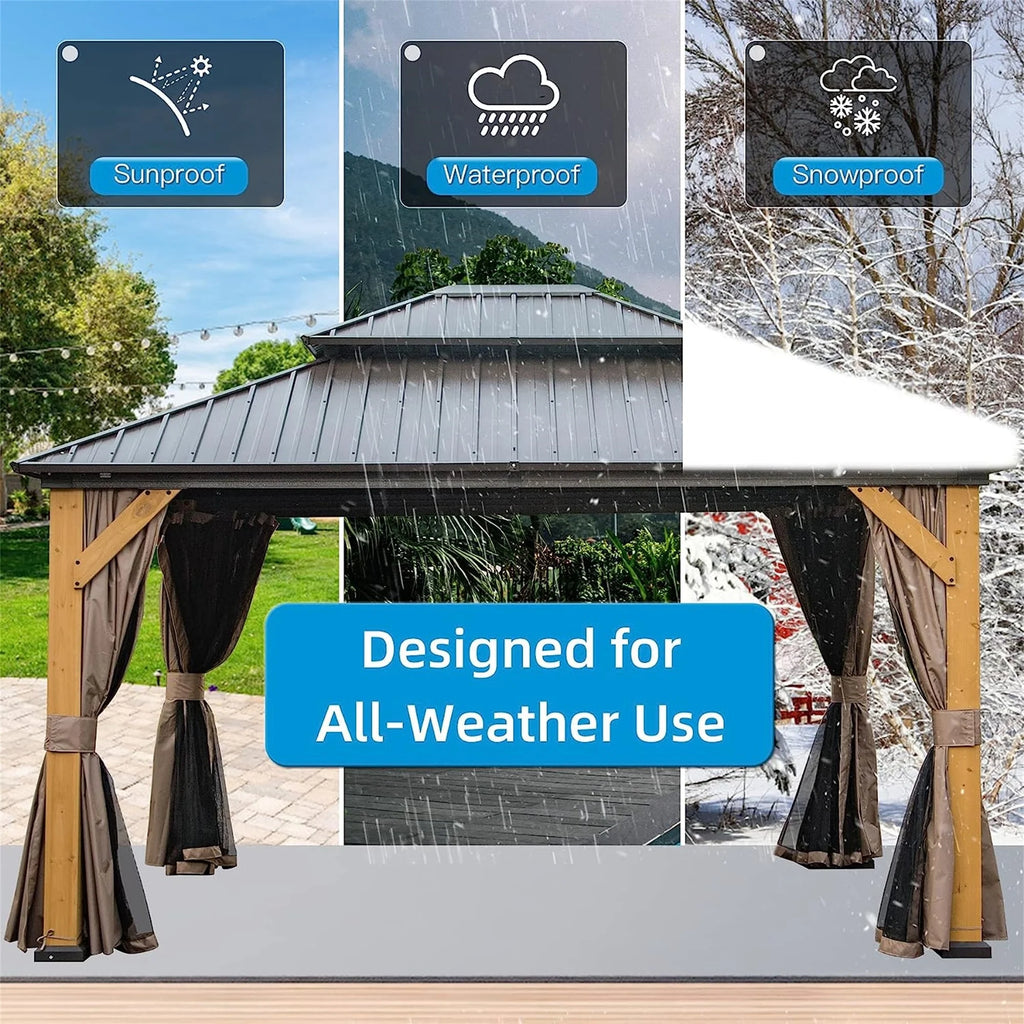 12 x 14 ft Hardtop Gazebo with Galvanized Steel Double Roof and Cedar Wood Frame K66070