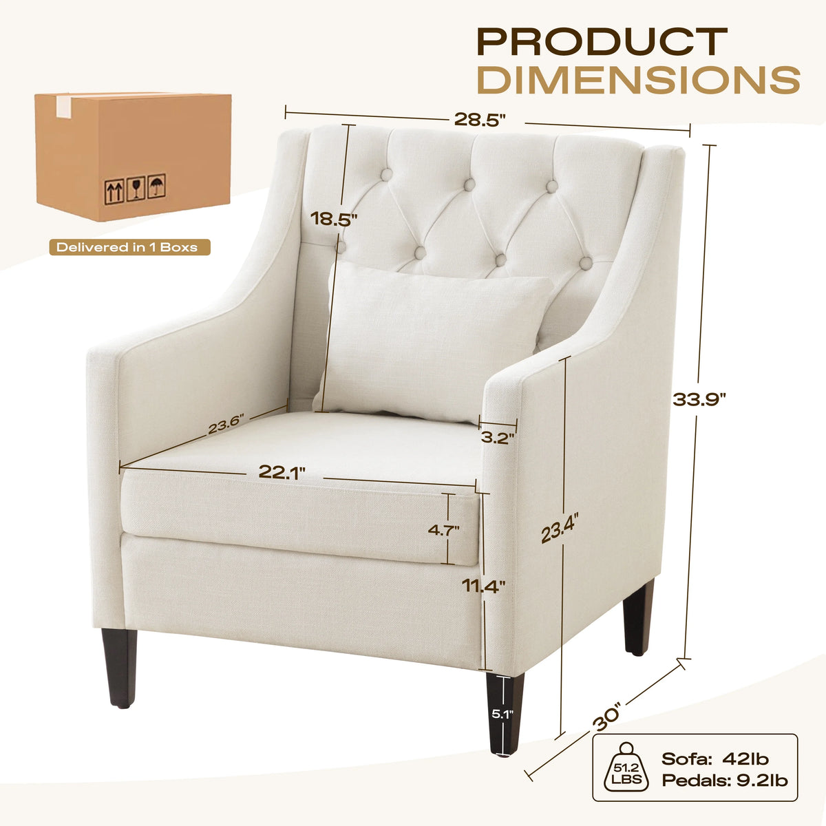Beige Fabric Accent Chair with Wood Frame S4375