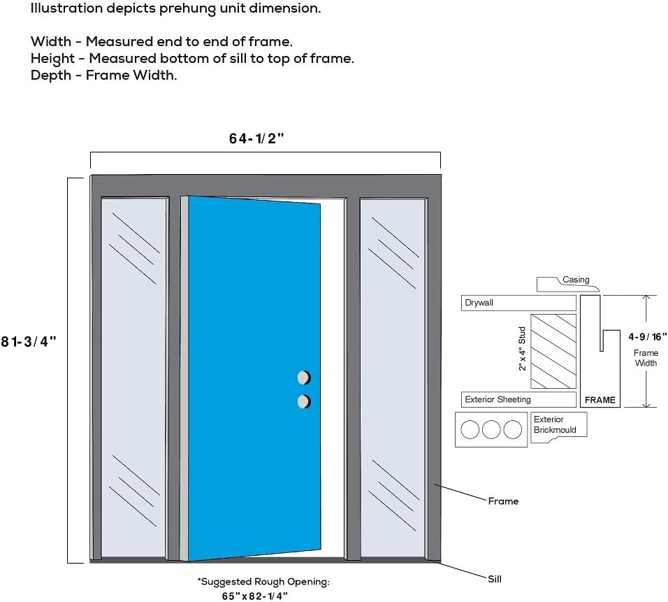 60" x 80" Fiberglass Smooth Primed Frosted Glass Prehung Front Door with Two Sidelites F910391