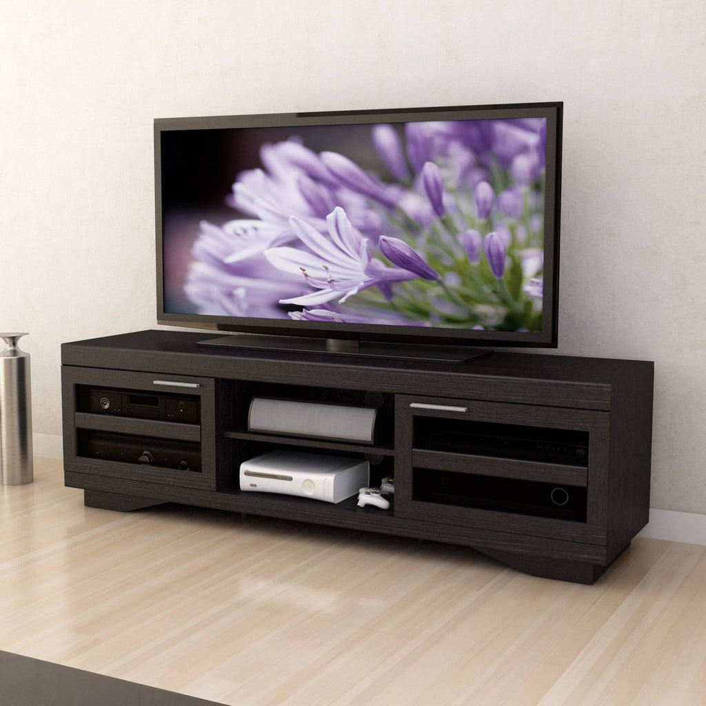 Mocha Black 66-Inch Wood Veneer TV Bench Y36159
