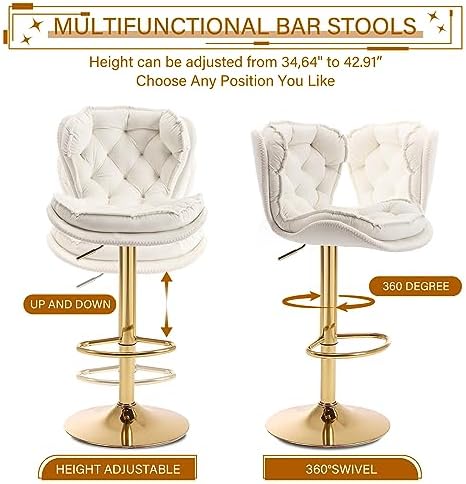 Swivel Barstools Set of 4 Velvet Upholstered Adjustable Stool Chair C80032