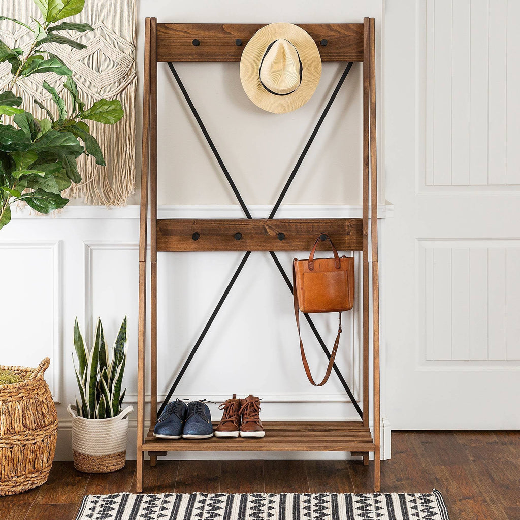 Brown Solid Wood Hall Tree Q9710
