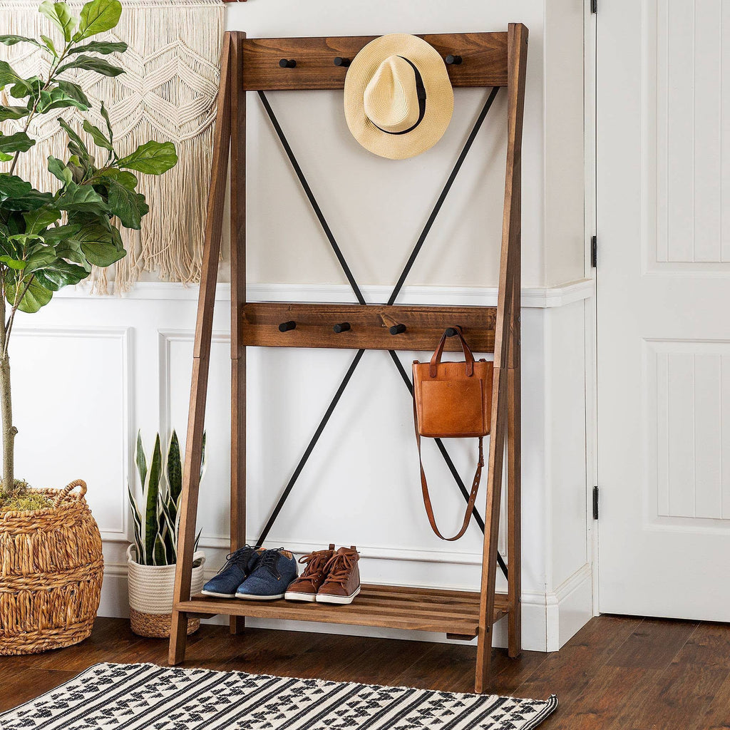 Brown Solid Wood Hall Tree Q9710