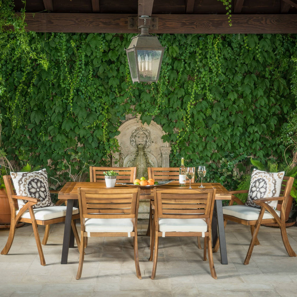 7 Piece Teak Finish Acacia Wood Patio Dining Set U865