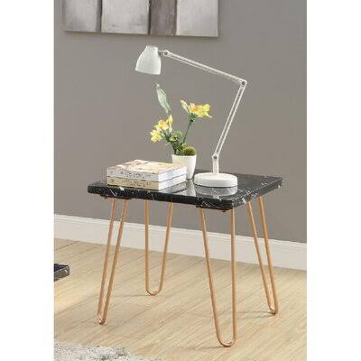 White Marble and Black End Table B223722