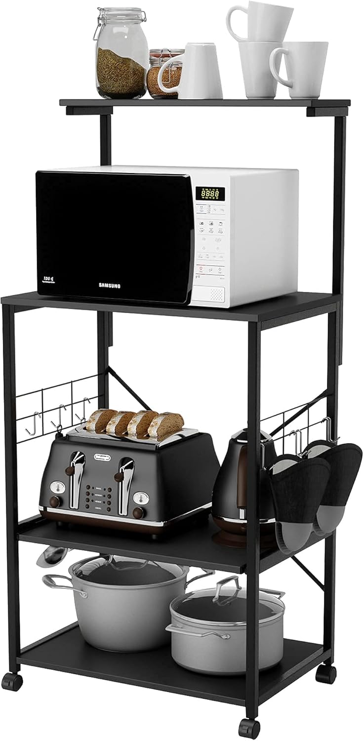 Rustic Brown 4 Tier Rolling Kitchen Cart with Storage Shelf T696