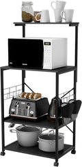 Rustic Brown 4 Tier Rolling Kitchen Cart with Storage Shelf T696