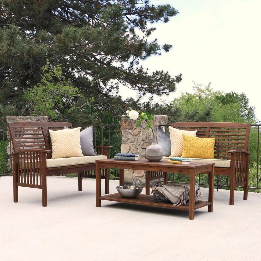 Dark Brown Acacia Wood Patio Loveseat Bench F84786