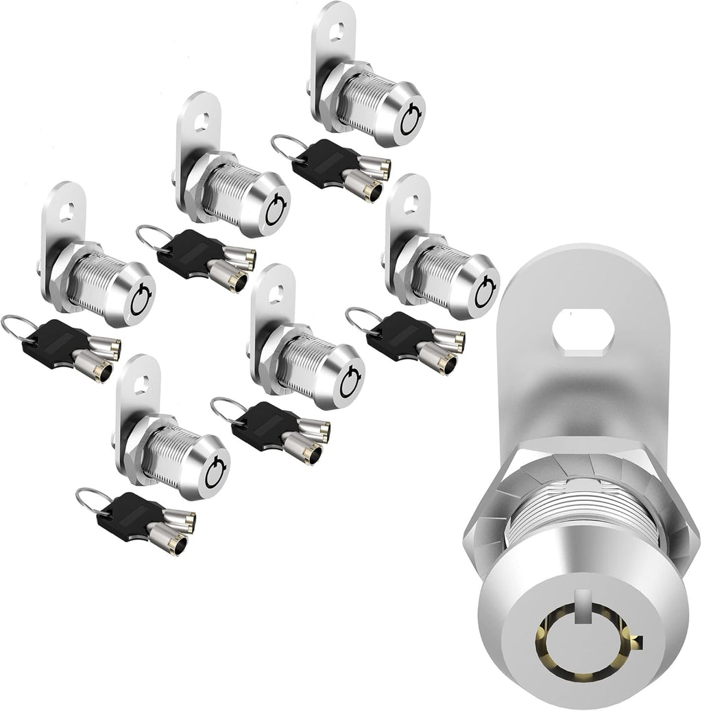 6 Pack 1-1/8 Zinc Alloy Cabinet Cam Locks with Keys A18364