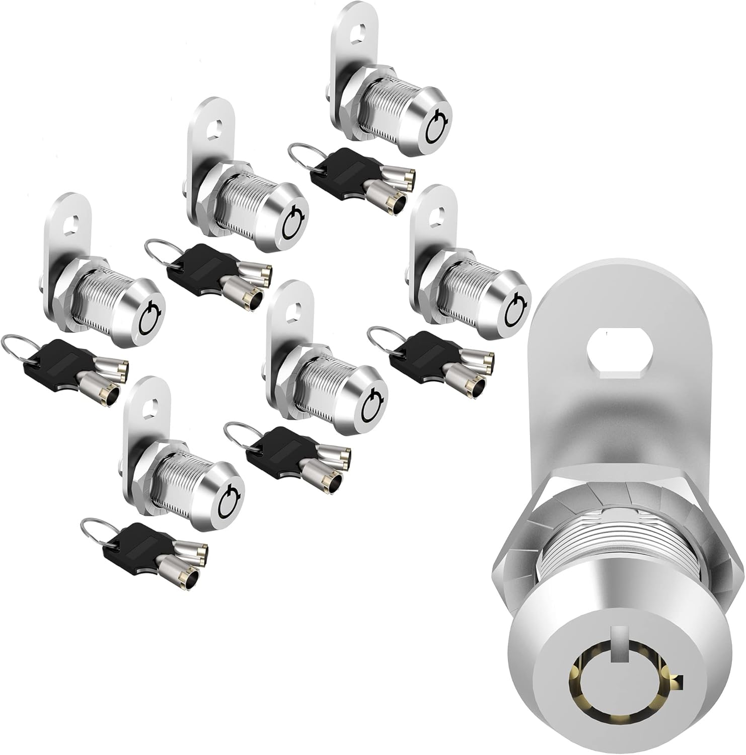 6 Pack 1-1/8 Zinc Alloy Cabinet Cam Locks with Keys A18364