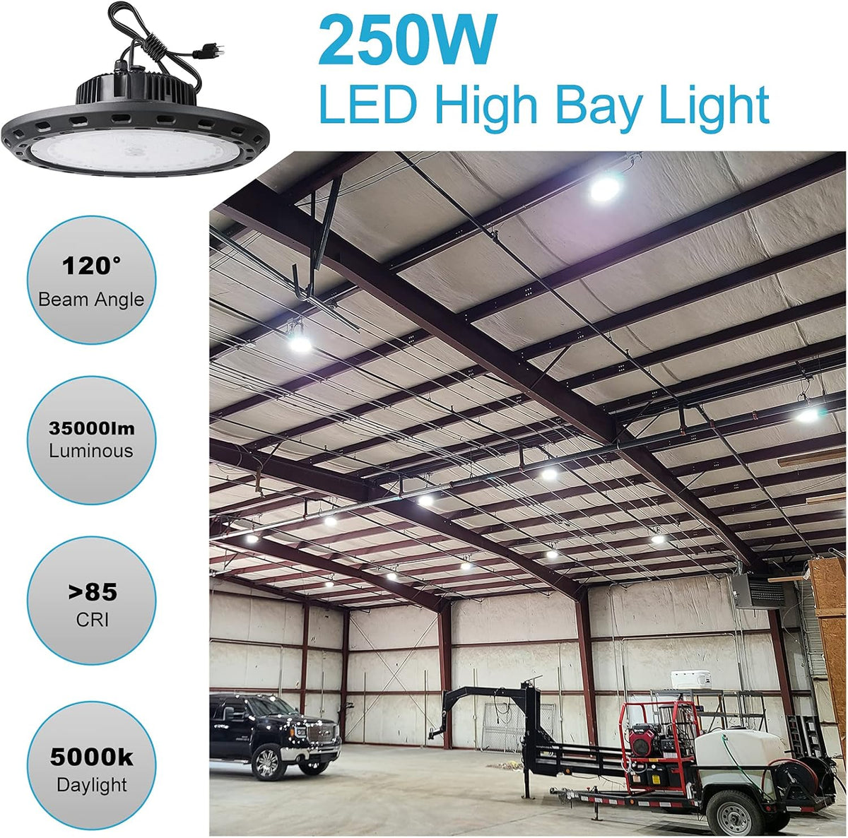 250W LED High Bay Light 35000lm 5000K Daylight 2Pack K229789