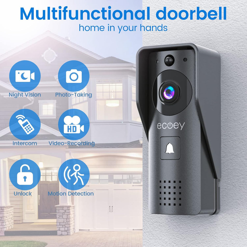 Video Doorbell Camera with Two-Way Audio, 1080P HD, PIR Motion Detection, Solar Energy M1247