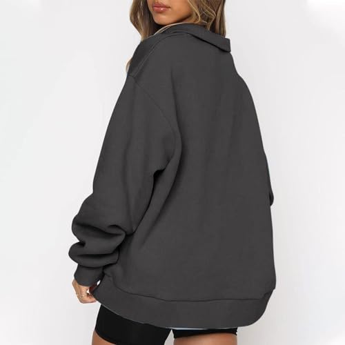 Oversized Half Lapel Zip Sweatshirts Solid Long Sleeve Pullover Tops D741358