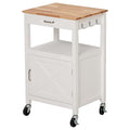 White Rolling Kitchen Island Cart with Storage, Barn Door and Drawer, 36” H K826