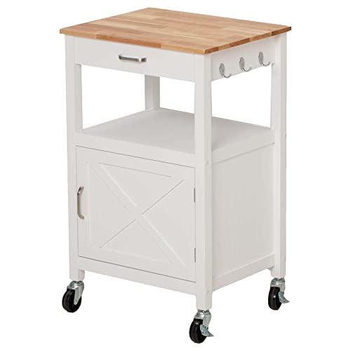 White Rolling Kitchen Island Cart with Storage, Barn Door and Drawer, 36” H K826