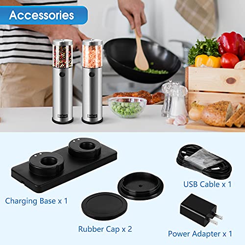 Electric Salt and Pepper Grinder Set, 2 Mills, Rechargeable, Stainless Steel E8555