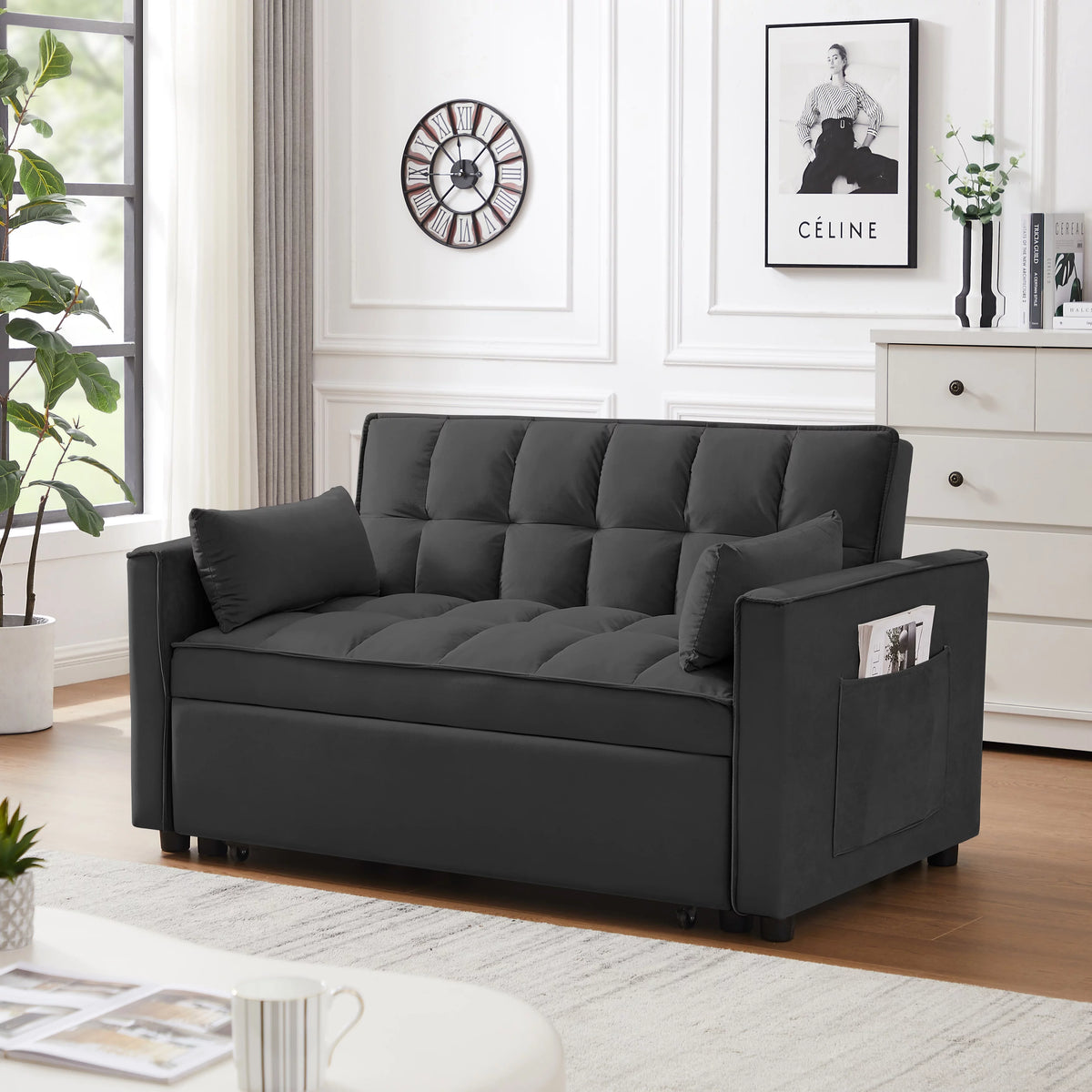 Modern Velvet Convertible Sofa Bed X64961
