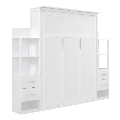 Gray Queen Size Wood Murphy Bed with LED Lights T81394