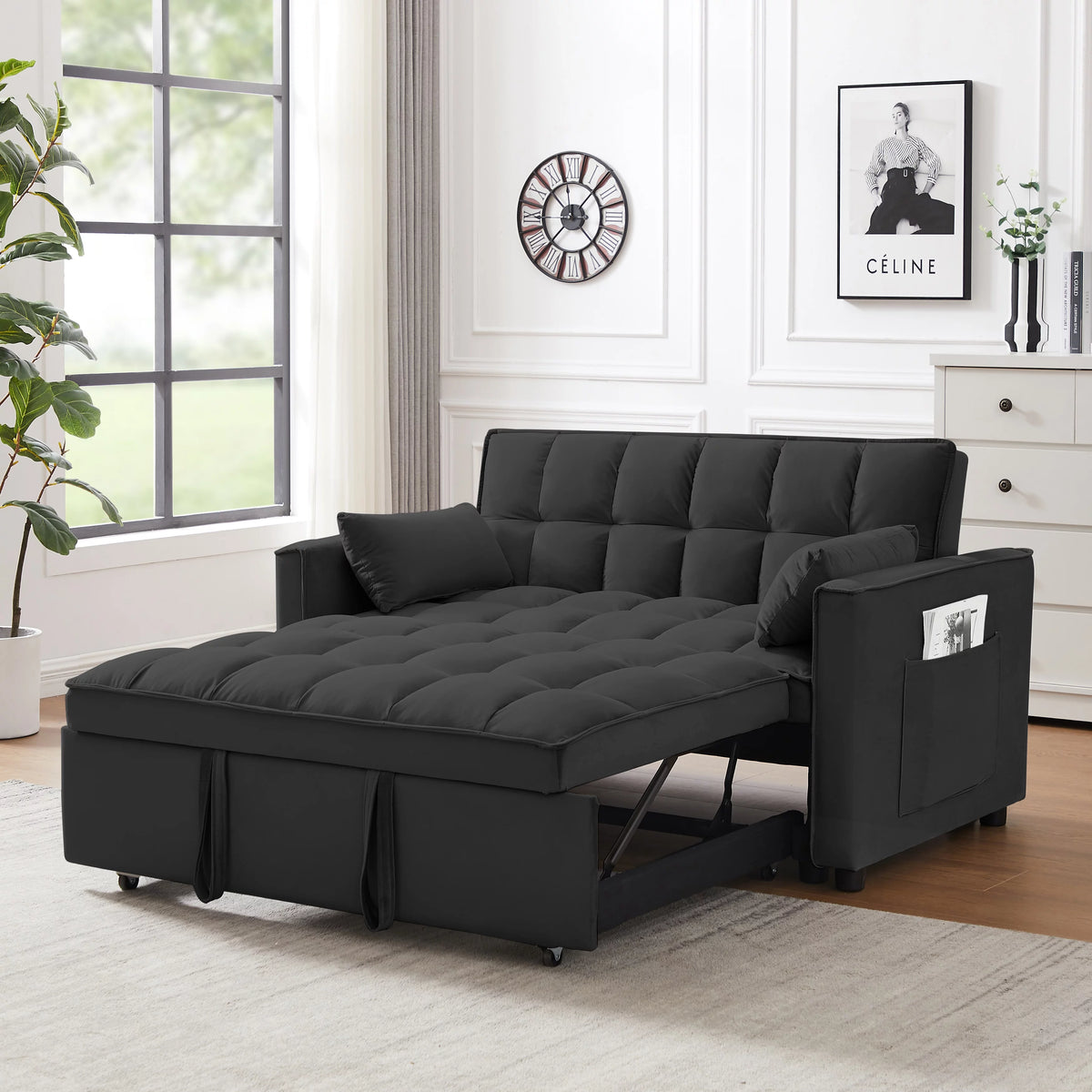 Modern Velvet Convertible Sofa Bed X64961