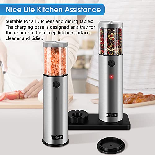 Electric Salt and Pepper Grinder Set, 2 Mills, Rechargeable, Stainless Steel E8555