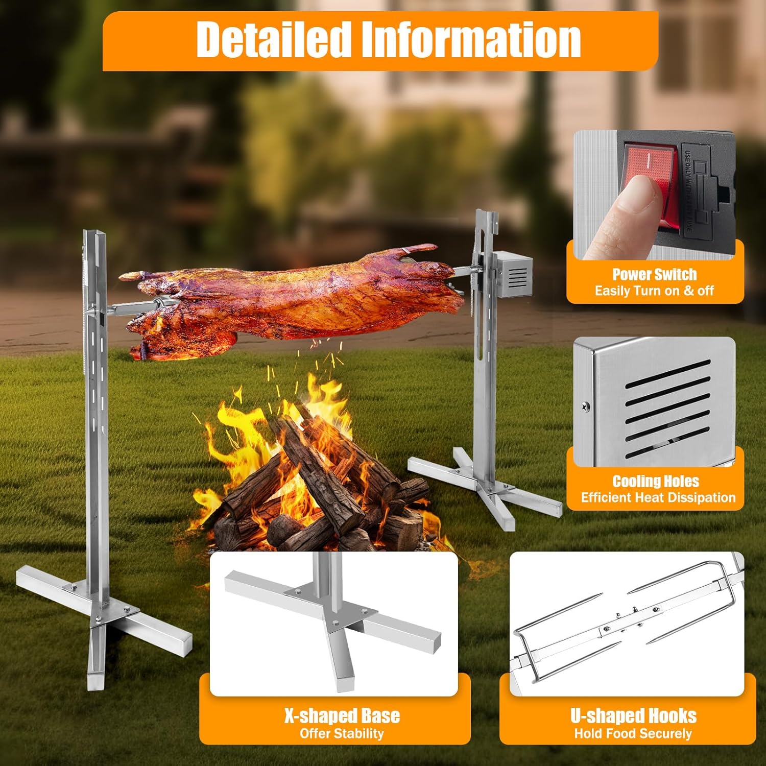 53" Electric Rotisserie Grill with Adjustable Height Stainless Steel U965