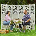 6 Panels Wood Carved Privacy Screens (White-Washed) G9404