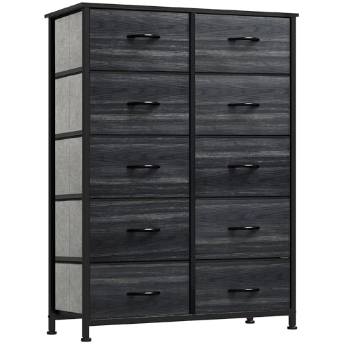 10 Drawer Fabric Storage Dresser with Steel Frame and Wooden Top W6722